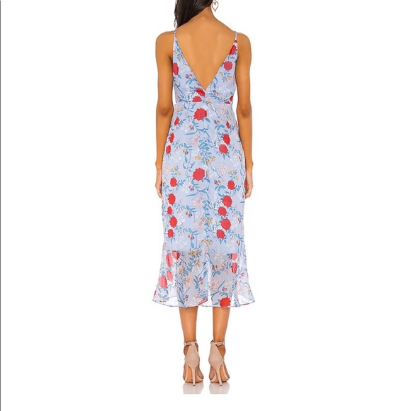 Revolve Bardot blue red midi wrap high low dress - Picture 3 of 3